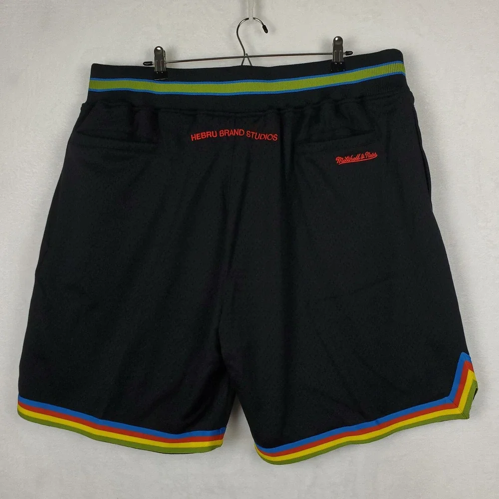 Hebru‎ Brantley Mitchell & Ness 3XL XXXL Jersey Shorts Embroidery Art Black NWT